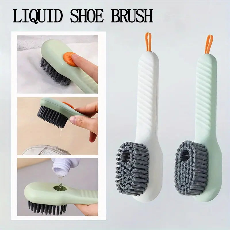 "Multifunctional Shoe & Cleaning Brush with Built-in Liquid Dispenser – Long Handle, Soft Bristles for Kitchen & Bathroom